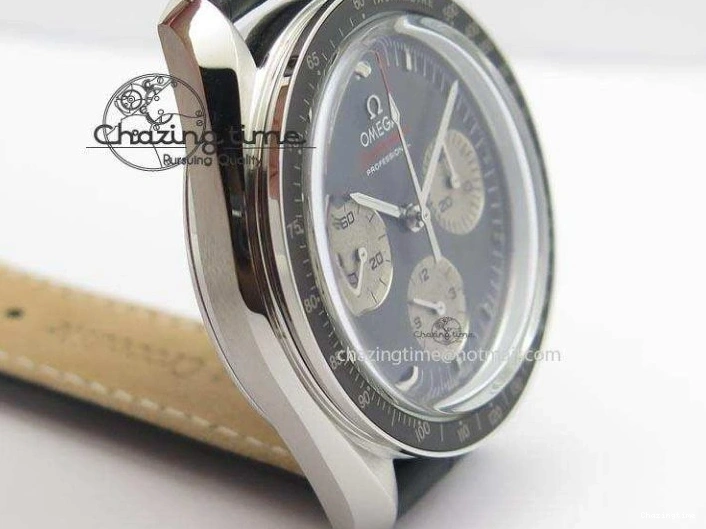 0322 Minimalist Speedmaster Apollo XVII Gray Dial On Black Leather Strap Manual Winding Chrono Movement 8222